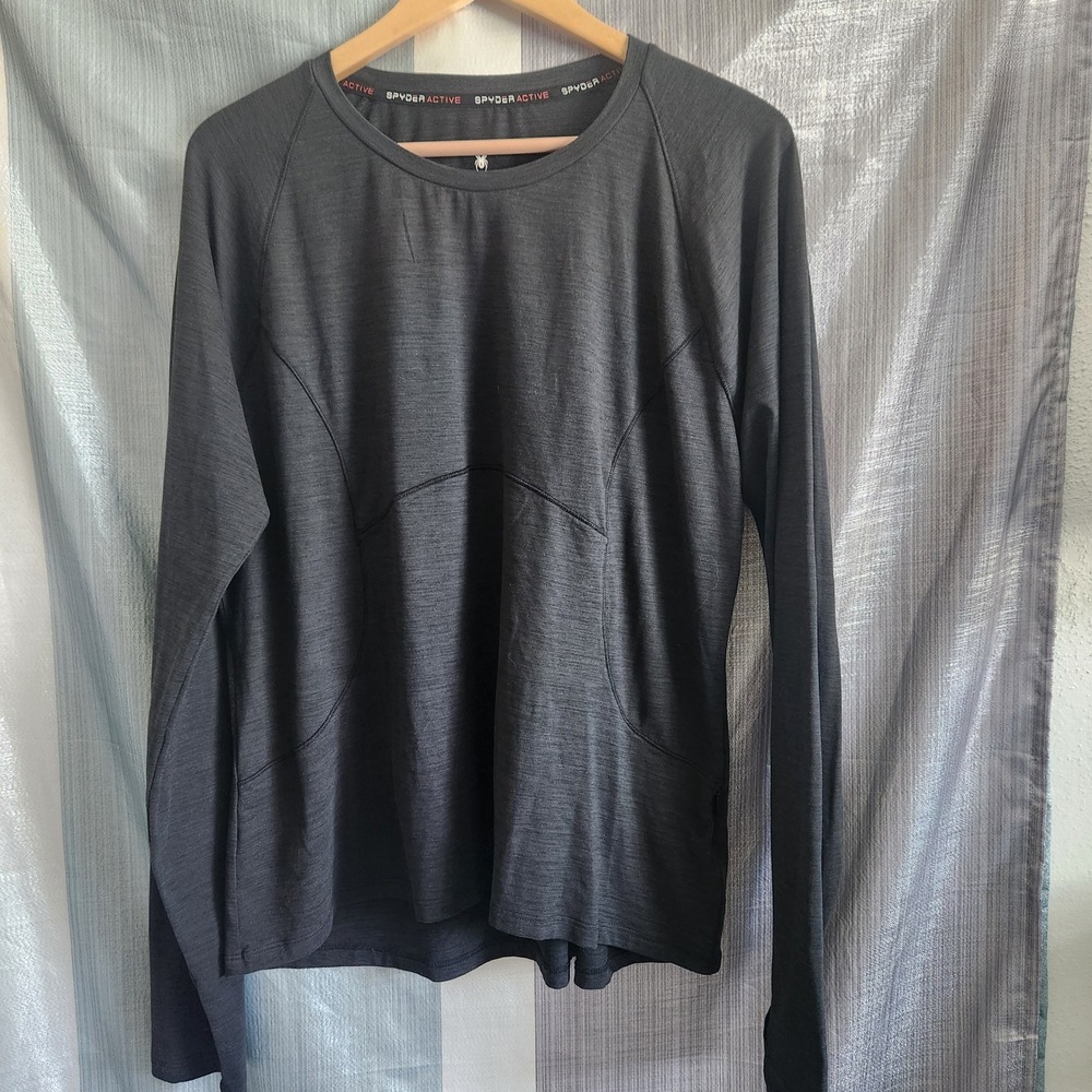 Spyder Active Womens XXL Long Sleeve Performance Shirt Gray Thumbhole Zip Pocket